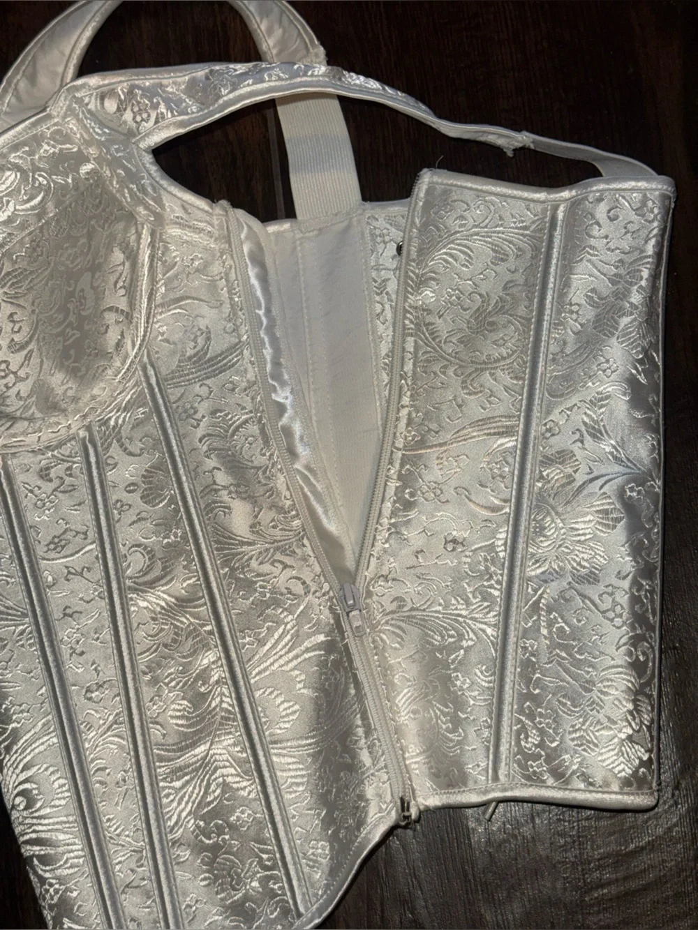 Kimring Gothic Jacquard Shoulder Straps Tank Overbust Corset Bustier White XL